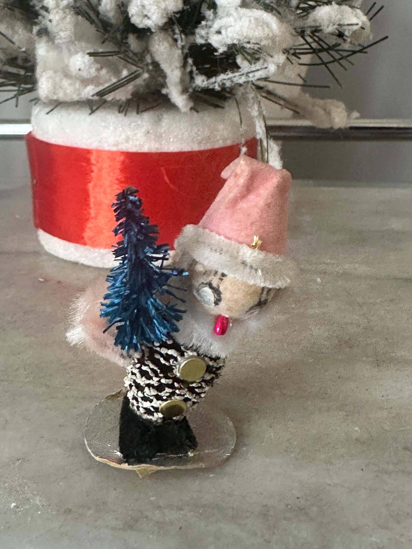 Japan Pipe Cleaner Figure with Tree Christmas Ornament Holiday Decoration, Kitschmas
