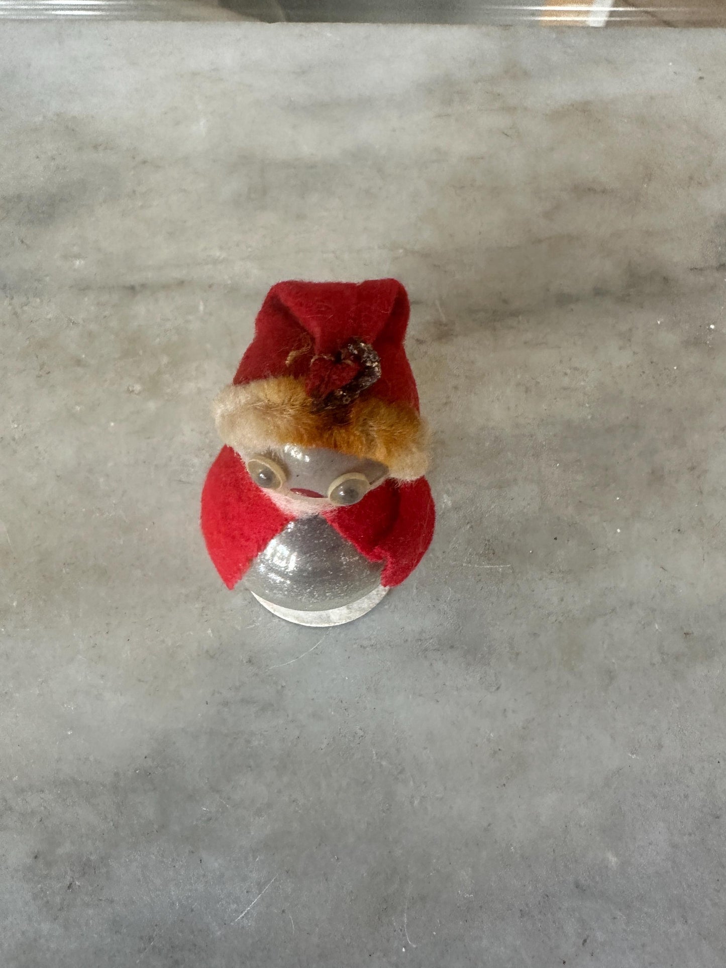 Vintage Christmas Mercury Glass Standing Santa Ornament, Googly Eyes & Felt Hat, Kitschmas