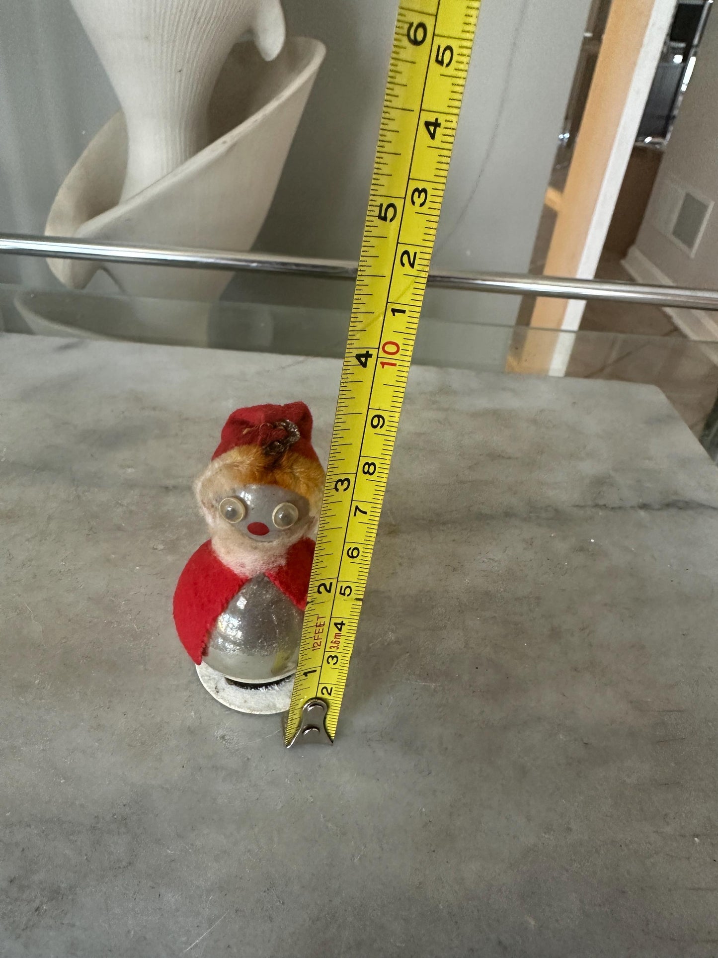 Vintage Christmas Mercury Glass Standing Santa Ornament, Googly Eyes & Felt Hat, Kitschmas