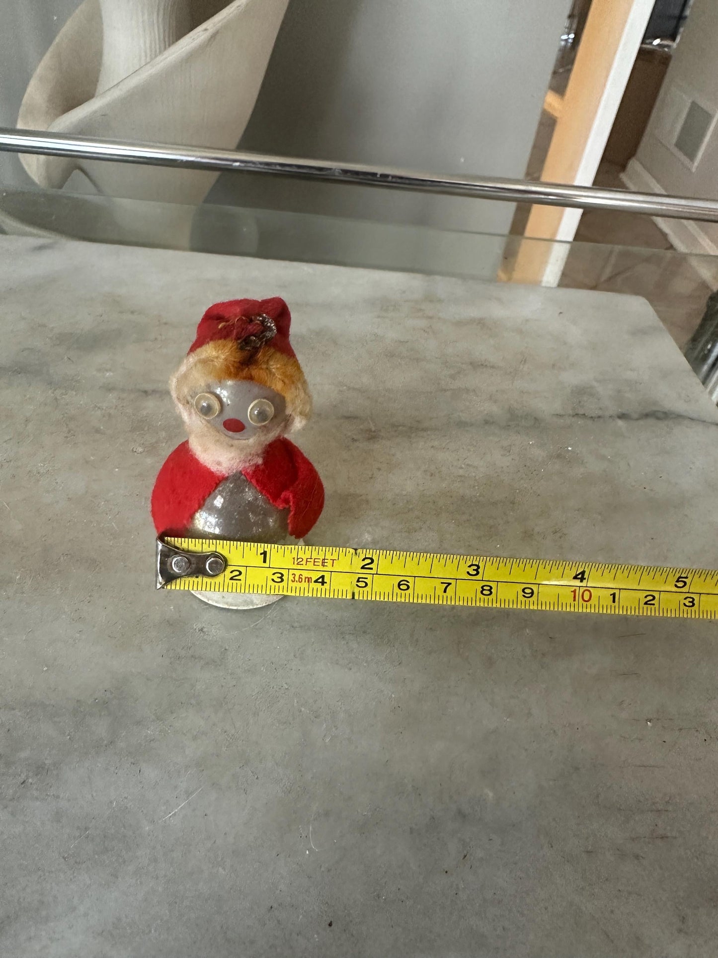 Vintage Christmas Mercury Glass Standing Santa Ornament, Googly Eyes & Felt Hat, Kitschmas