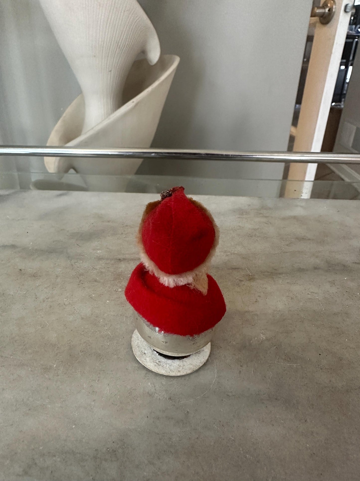 Vintage Christmas Mercury Glass Standing Santa Ornament, Googly Eyes & Felt Hat, Kitschmas