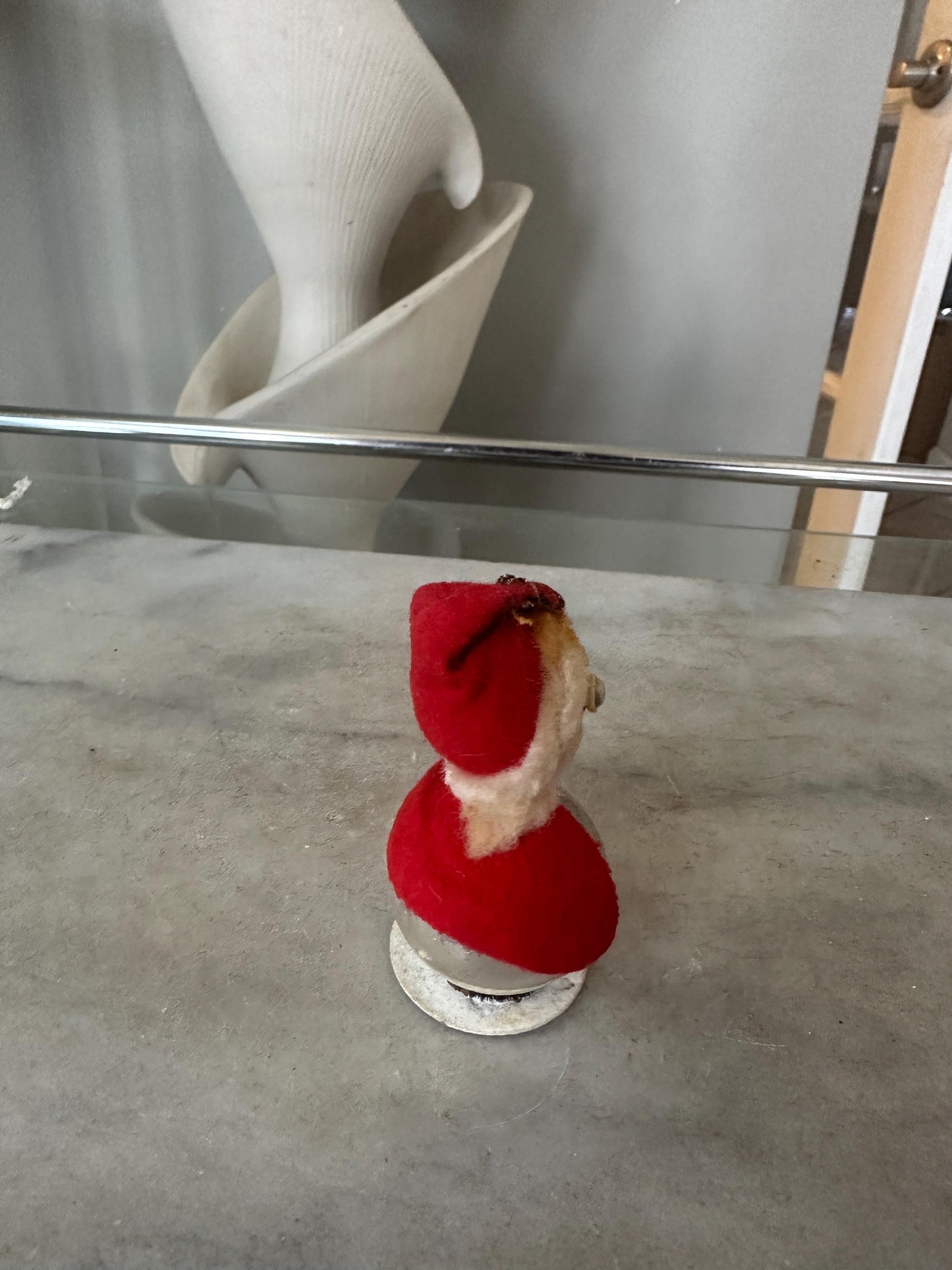 Vintage Christmas Mercury Glass Standing Santa Ornament, Googly Eyes & Felt Hat, Kitschmas