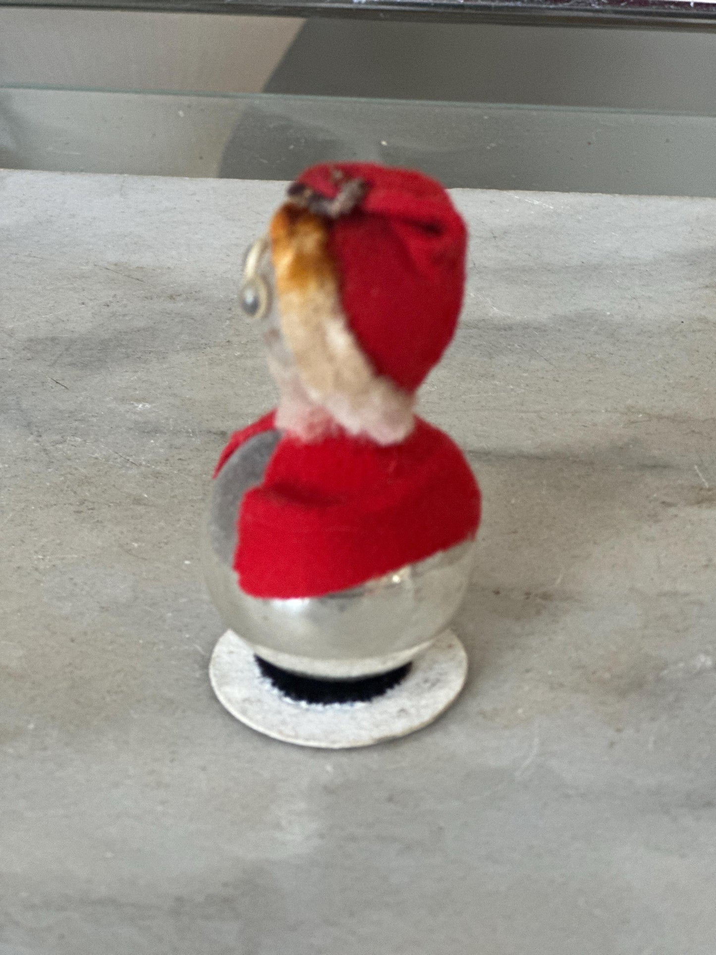 Vintage Christmas Mercury Glass Standing Santa Ornament, Googly Eyes & Felt Hat, Kitschmas