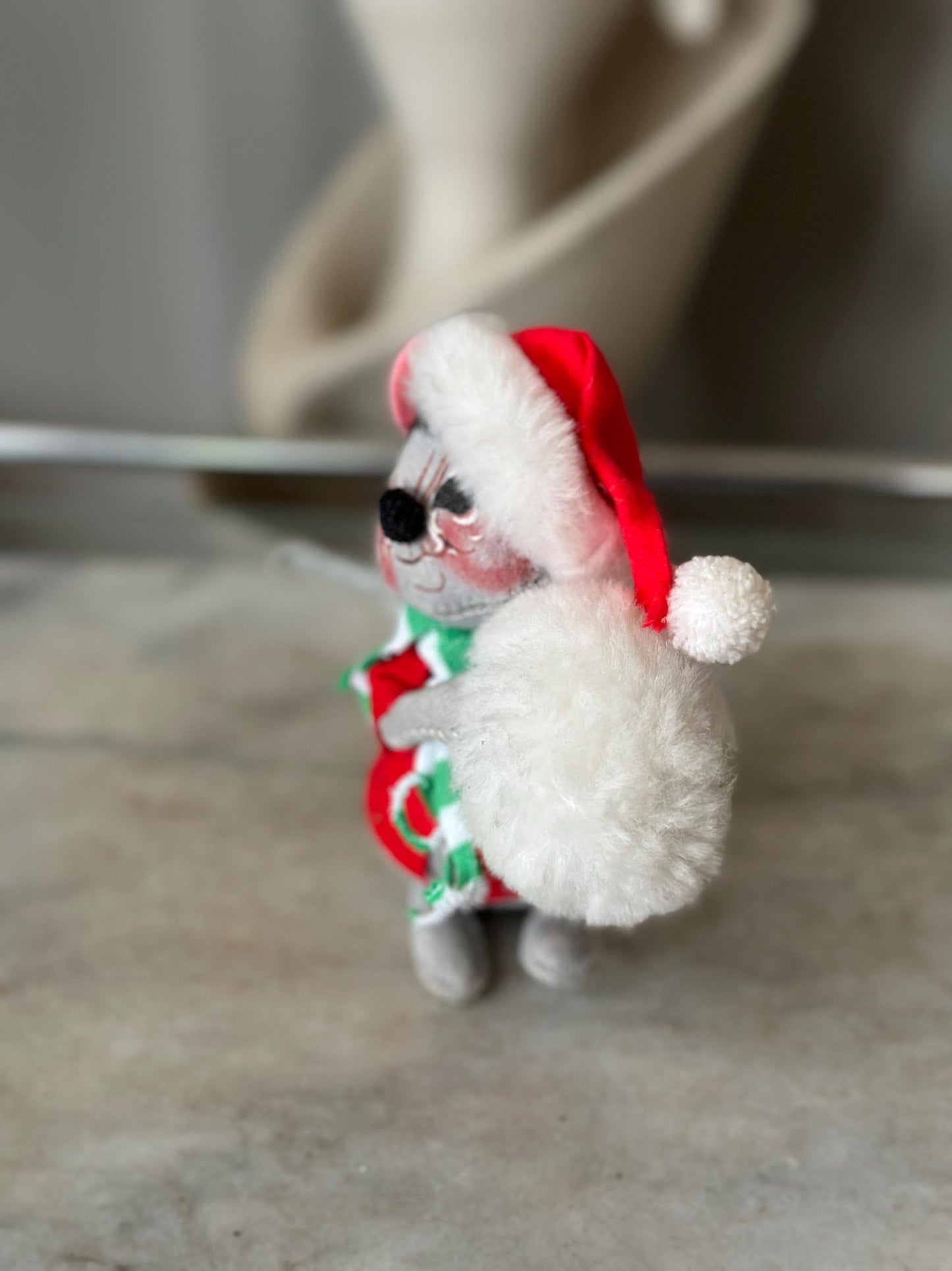 Vintage Annalee Christmas Mouse, with Snowball, 1988 Santa Claus Ornament, Kitschmas
