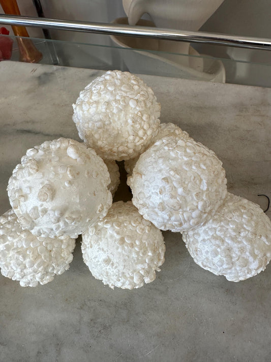 Vintage Snowball Tree Ornaments, White Styrofoam ornaments, Pyramid brand, Christmas Ball ornaments, 9 unbreakable ornaments, Snowballs