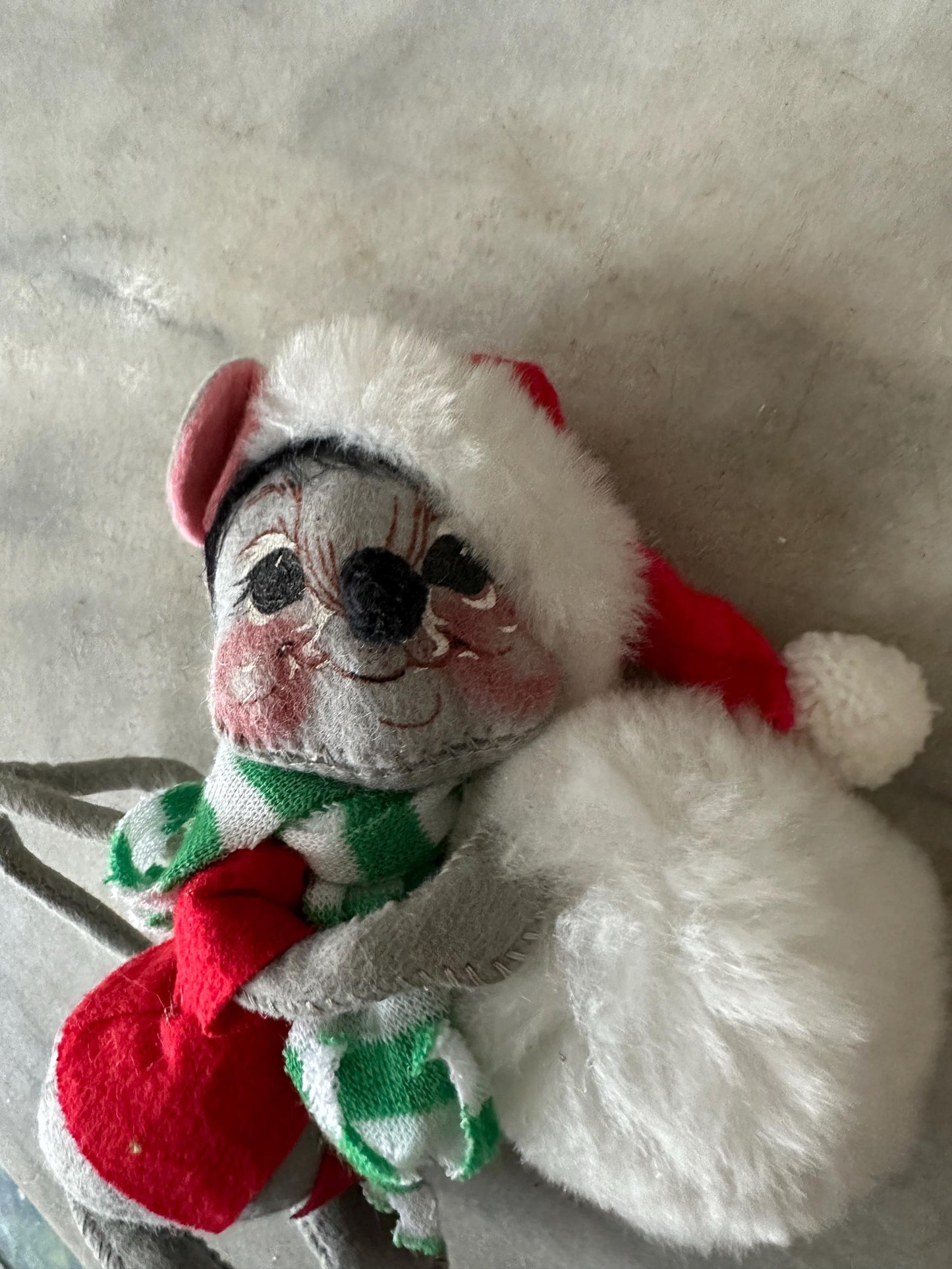 Vintage Annalee Christmas Mouse, with Snowball, 1988 Santa Claus Ornament, Kitschmas