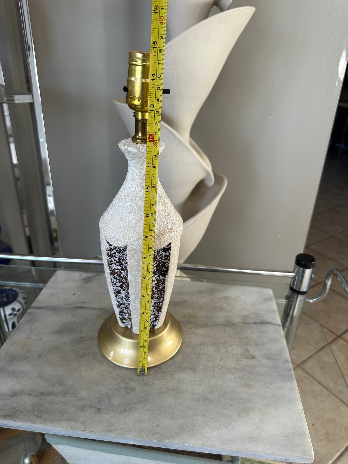 Mid Century Table Lamp Gold Ivory and Gold Teardrop Textured Chalkware Plaster | Diamond Design | Tall MCM Vintage Original