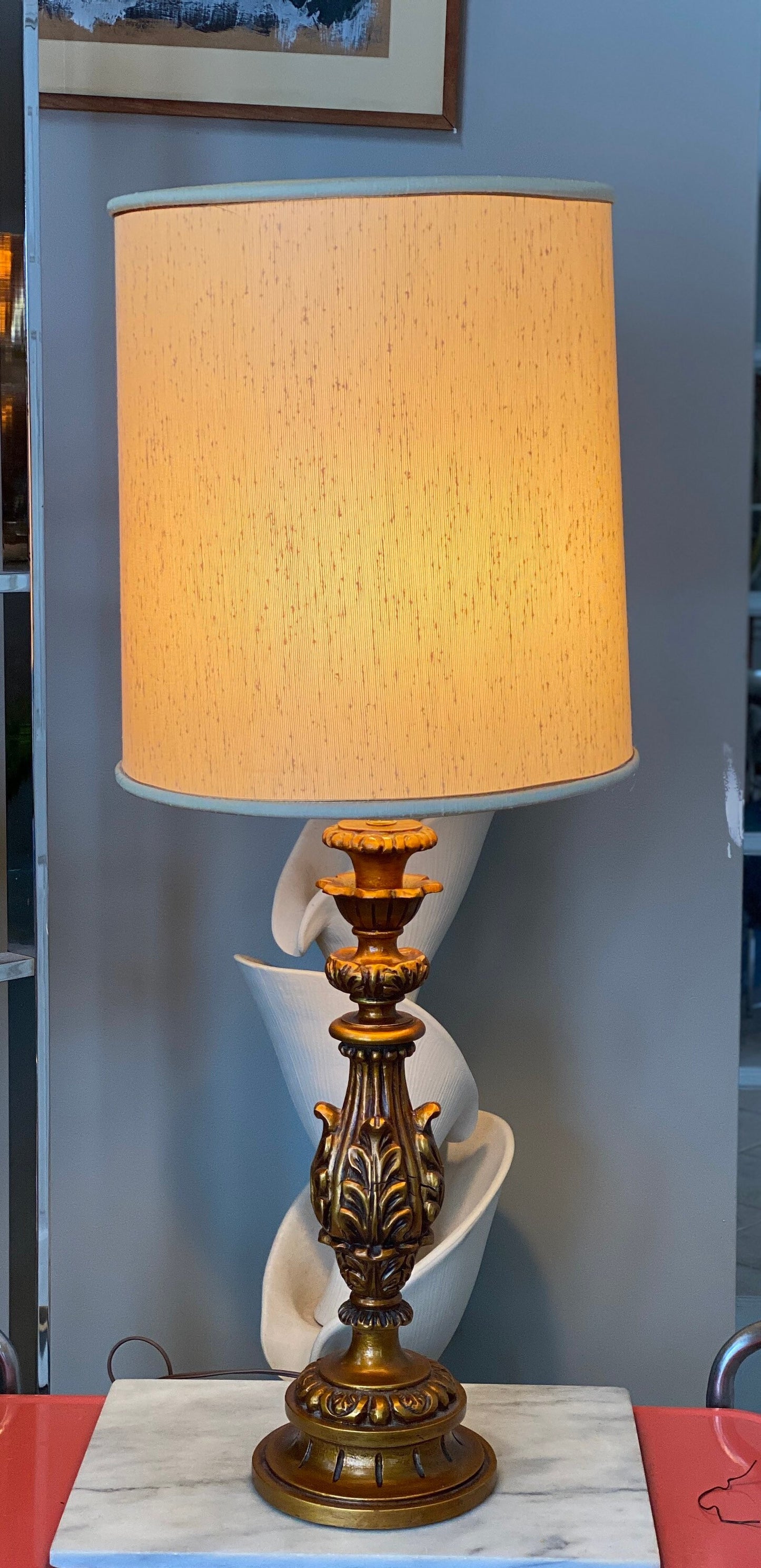 Vintage Undwrwriters Laboratory Gold Gilded Carved Wooden Lamp | Hollywood Regency Style | Mid Century Lighting