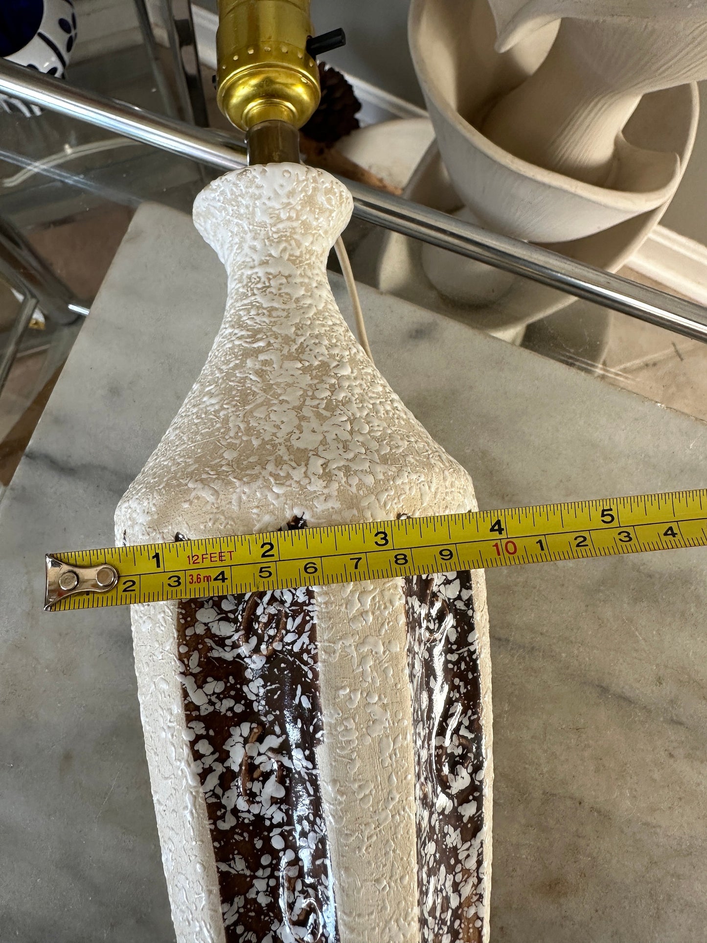 Mid Century Table Lamp Gold Ivory and Gold Teardrop Textured Chalkware Plaster | Diamond Design | Tall MCM Vintage Original