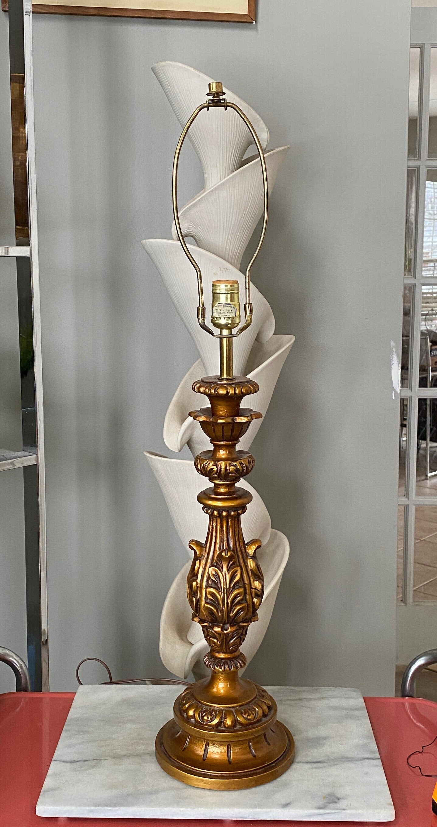 Vintage Undwrwriters Laboratory Gold Gilded Carved Wooden Lamp | Hollywood Regency Style | Mid Century Lighting