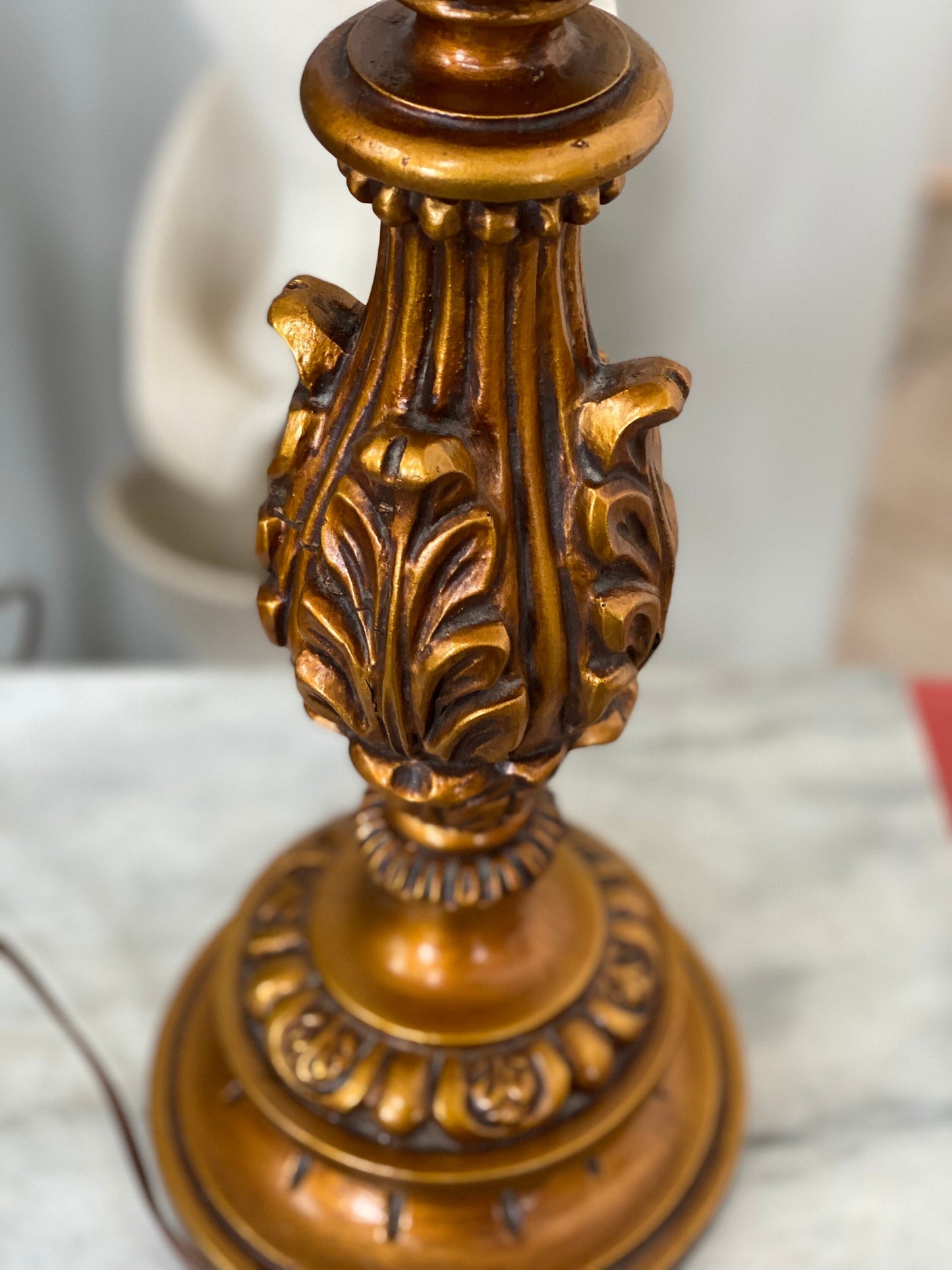Vintage Undwrwriters Laboratory Gold Gilded Carved Wooden Lamp | Hollywood Regency Style | Mid Century Lighting
