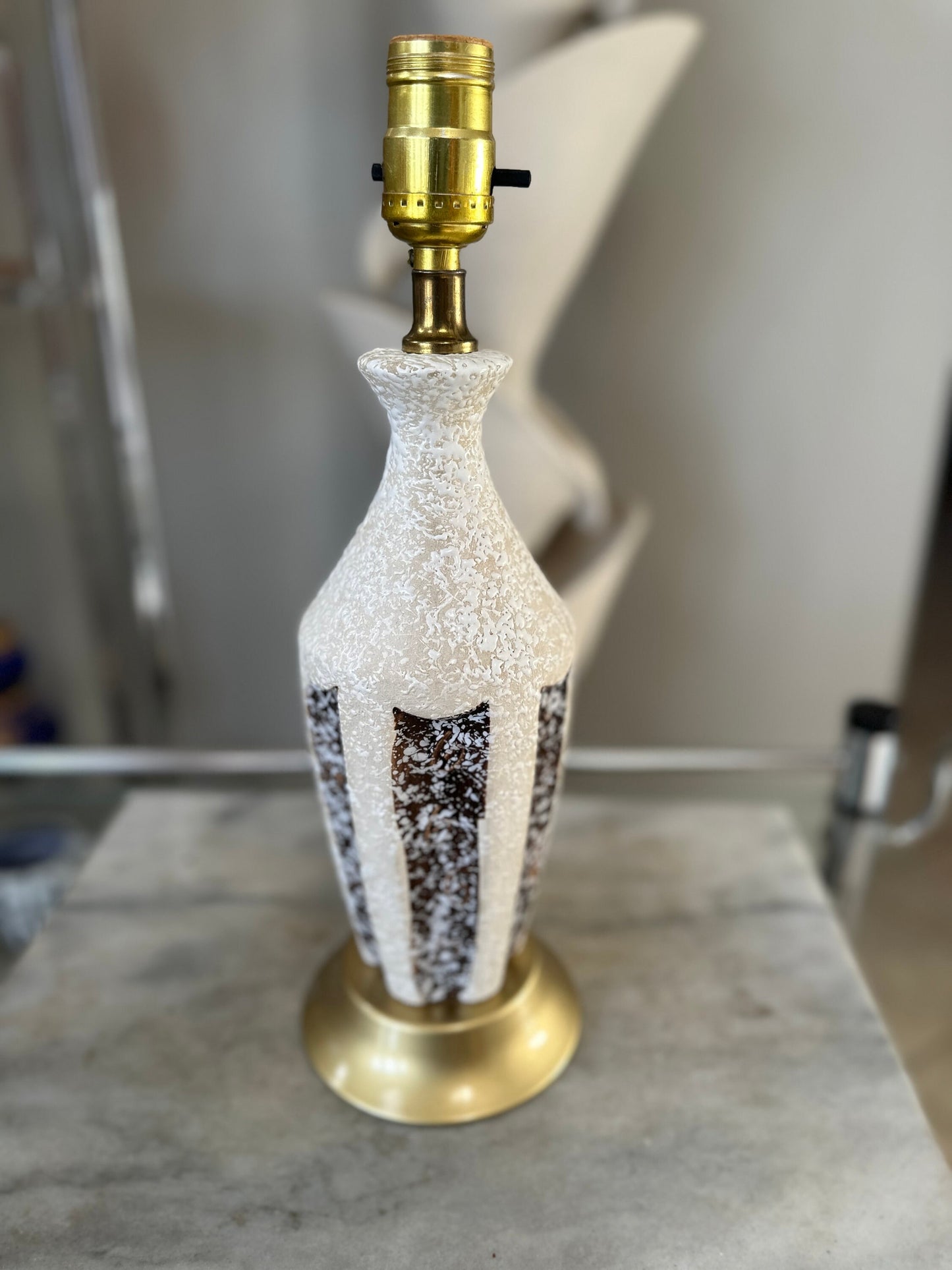 Mid Century Table Lamp Gold Ivory and Gold Teardrop Textured Chalkware Plaster | Diamond Design | Tall MCM Vintage Original