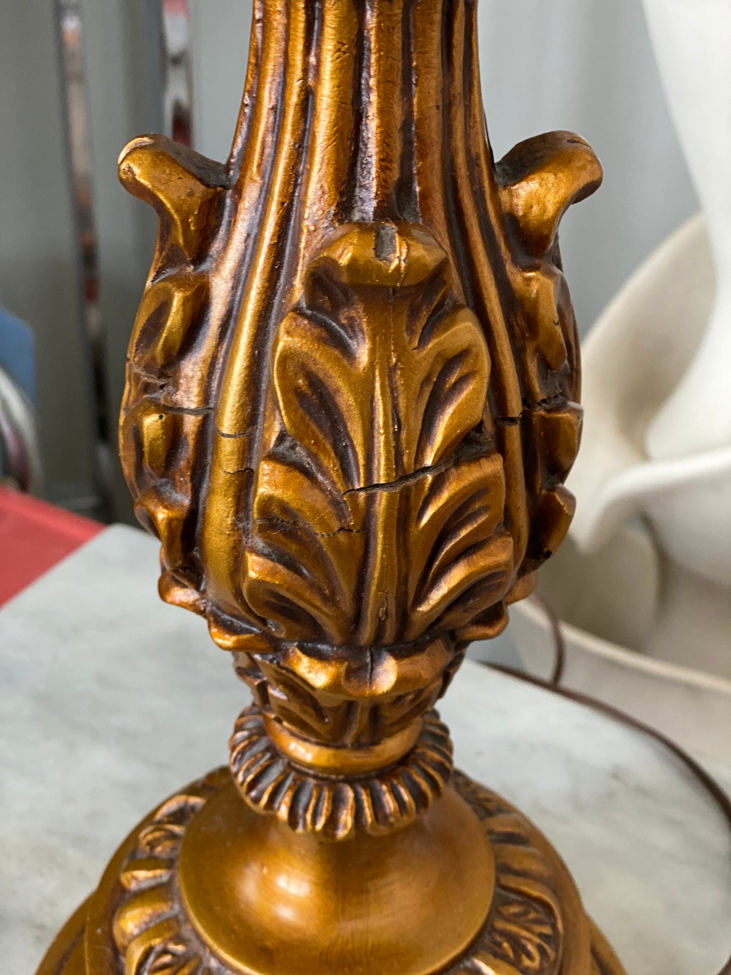 Vintage Undwrwriters Laboratory Gold Gilded Carved Wooden Lamp | Hollywood Regency Style | Mid Century Lighting