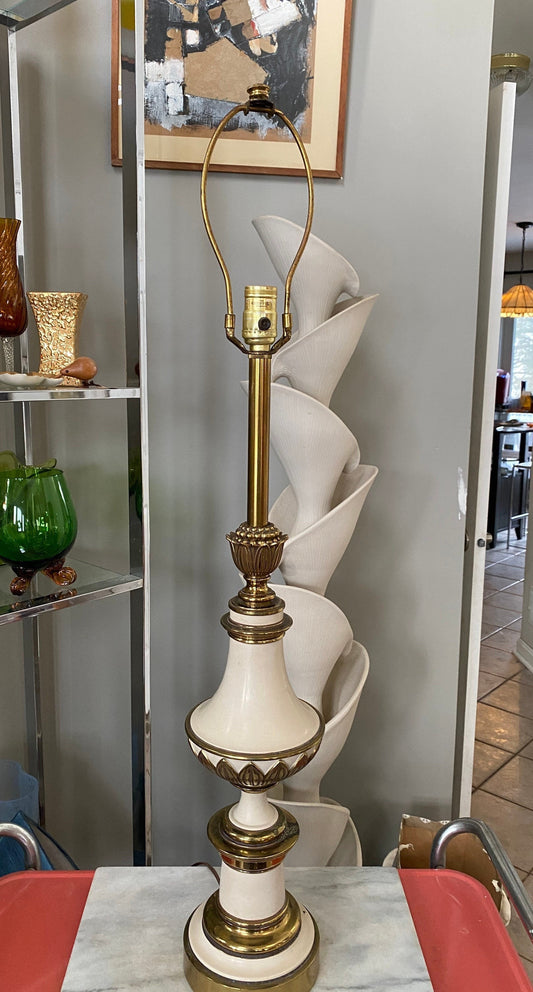 Vintage Stiffel Brass Lamp Solid Metal Mid Century 27 Inch Table Lamp Enamel Tole Style