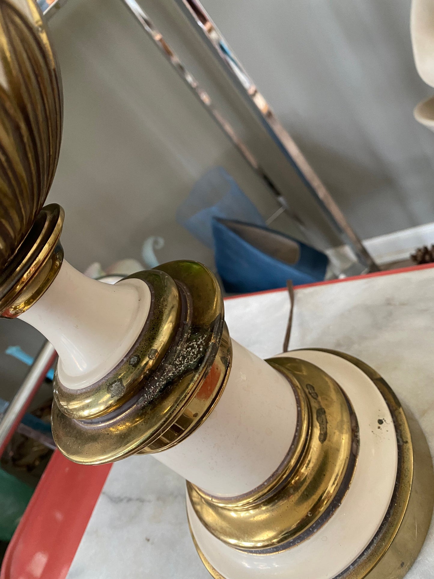 Vintage Stiffel Brass Lamp Solid Metal Mid Century 27 Inch Table Lamp Enamel Tole Style