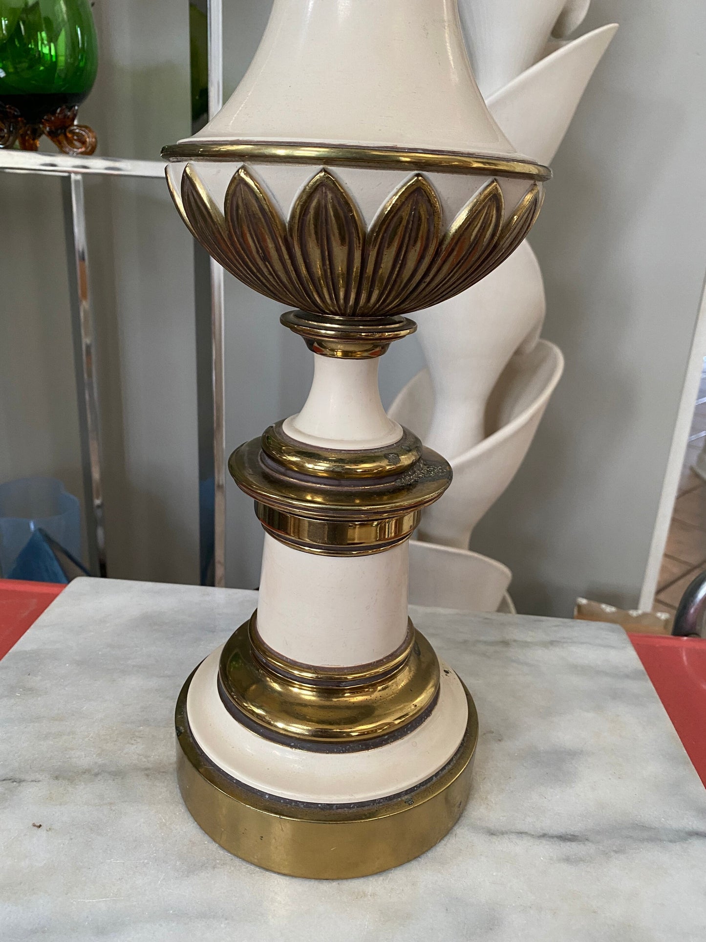 Vintage Stiffel Brass Lamp Solid Metal Mid Century 27 Inch Table Lamp Enamel Tole Style