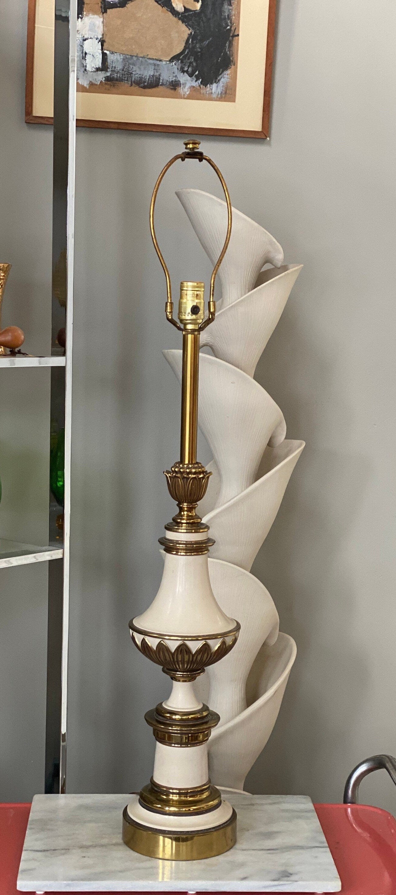 Vintage Stiffel Brass Lamp Solid Metal Mid Century 27 Inch Table Lamp Enamel Tole Style