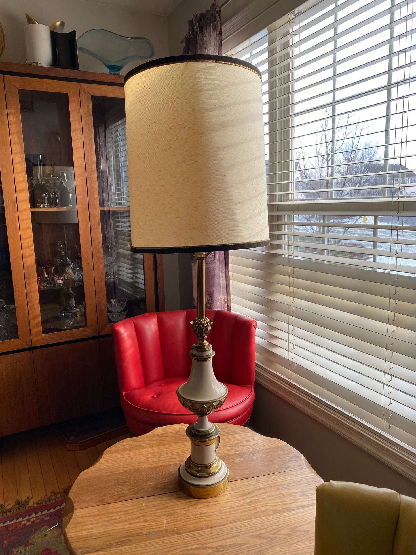 Vintage Stiffel Brass Lamp Solid Metal Mid Century 27 Inch Table Lamp Enamel Tole Style