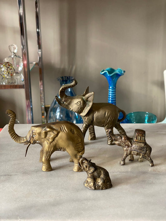 Lucky Vintage ELEPHANT Collection Vintage BRASS Elephants Smiling Elephants Lucky Charms GIFT Boho Decor Retro Brass Paperweights Decor