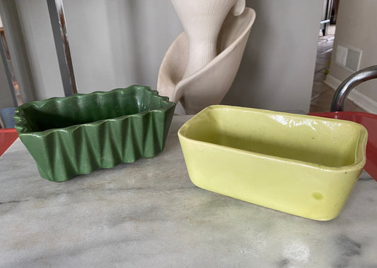 Two Vintage USA Pottery Planters | Upco Planter in Green | Cookson Pottery CP 316 in Lime Green