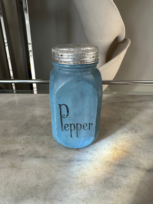 Vintage Depression Era Blue Glass Pepper Shaker