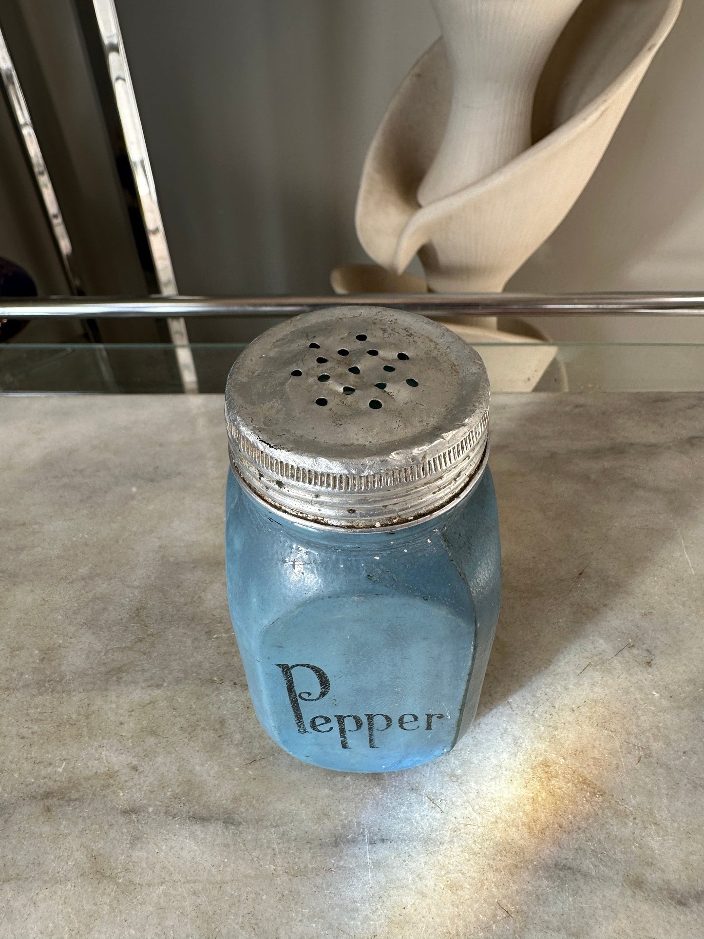 Vintage Depression Era Blue Glass Pepper Shaker
