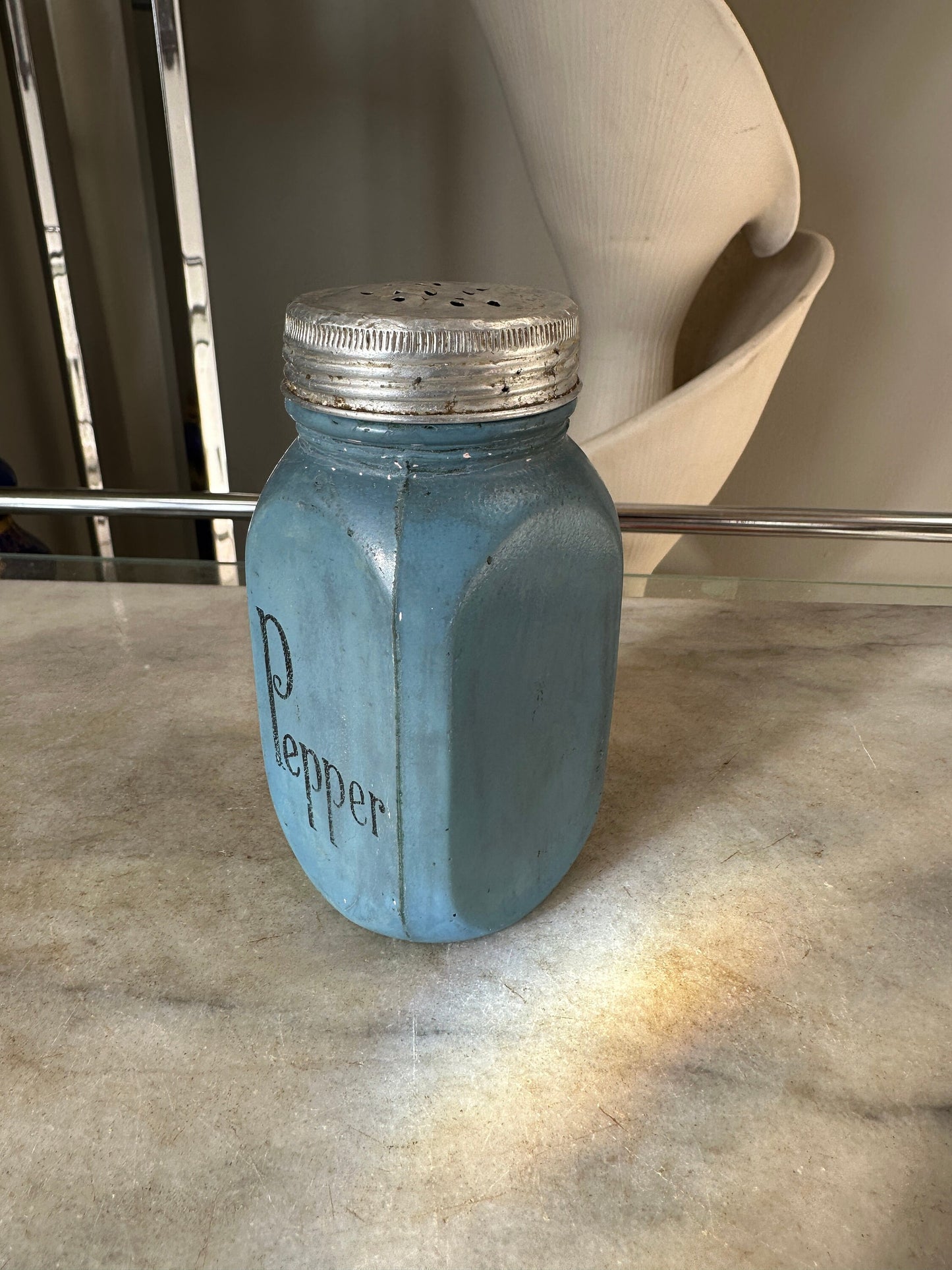 Vintage Depression Era Blue Glass Pepper Shaker