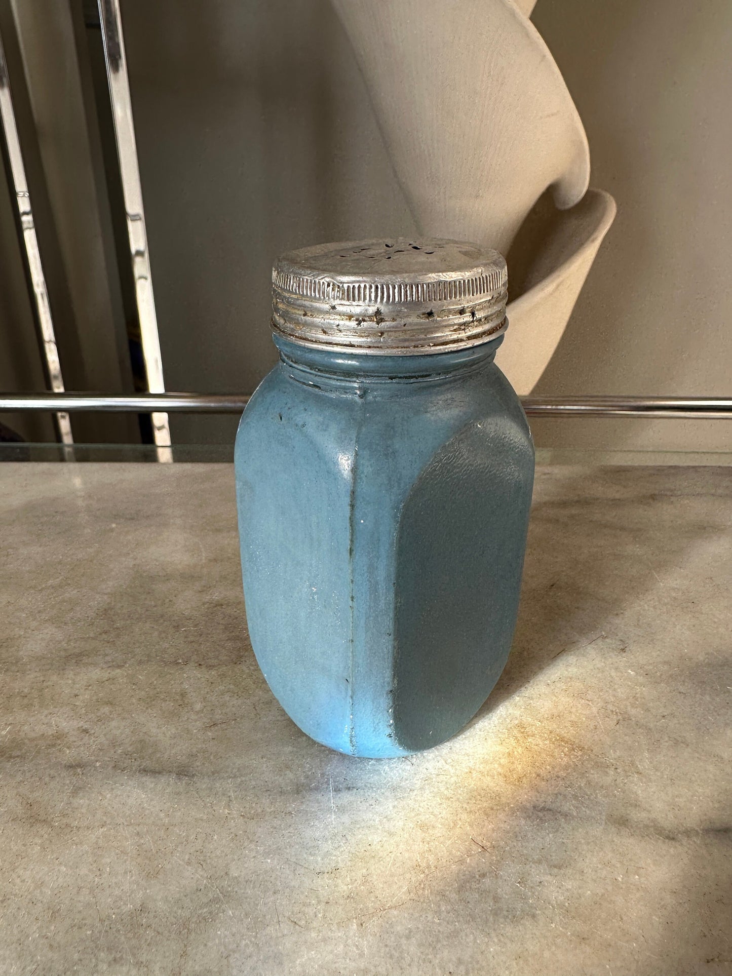 Vintage Depression Era Blue Glass Pepper Shaker