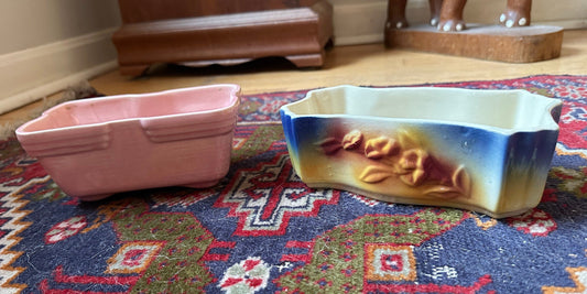 Set of a two USA Pottery Succulent Olanters | USA Art Pottery | Pink Plater | Ombré Floral Planter