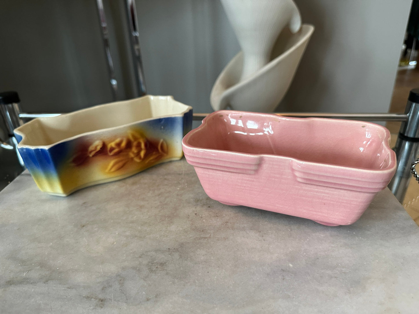 Set of a two USA Pottery Succulent Olanters | USA Art Pottery | Pink Plater | Ombré Floral Planter