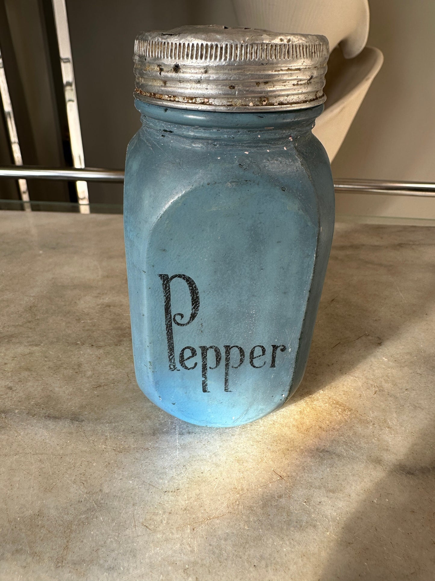 Vintage Depression Era Blue Glass Pepper Shaker