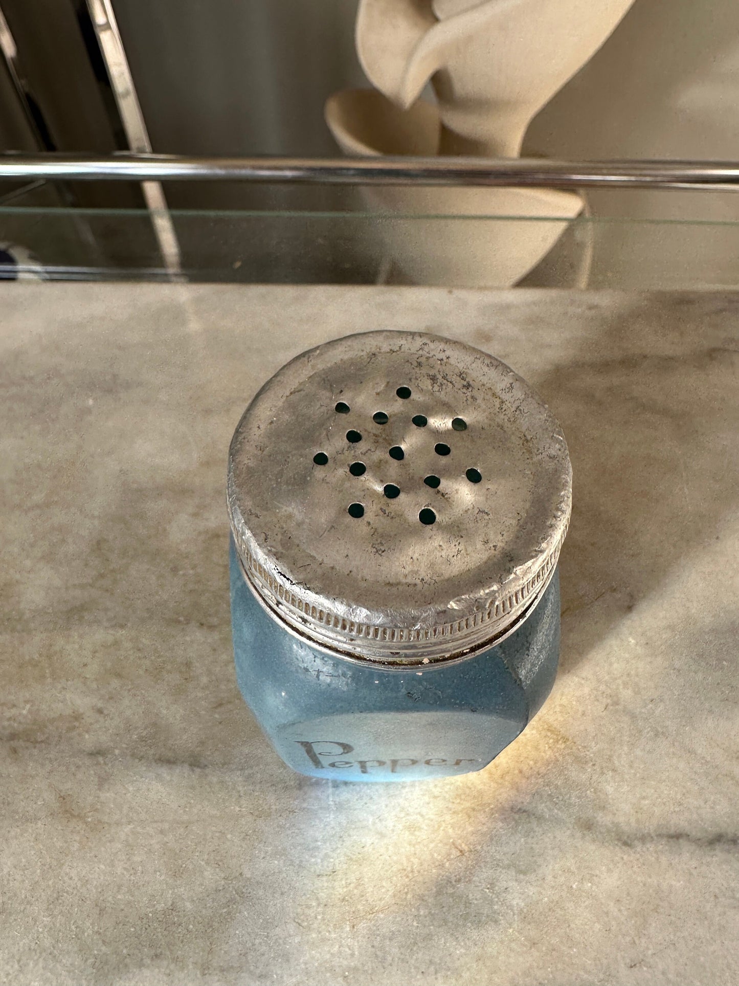 Vintage Depression Era Blue Glass Pepper Shaker