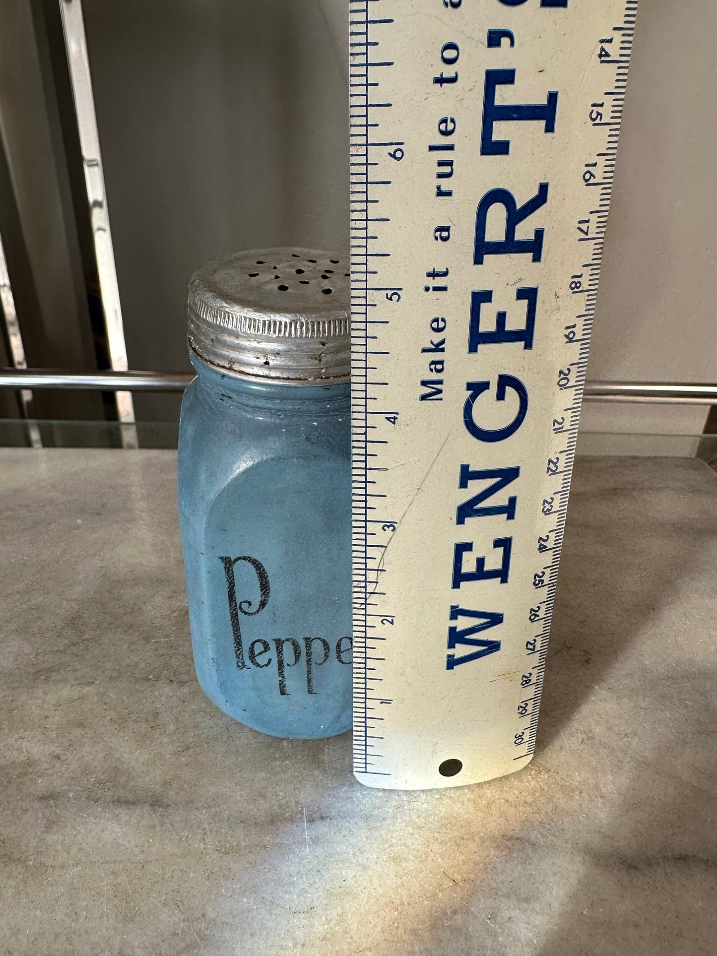 Vintage Depression Era Blue Glass Pepper Shaker