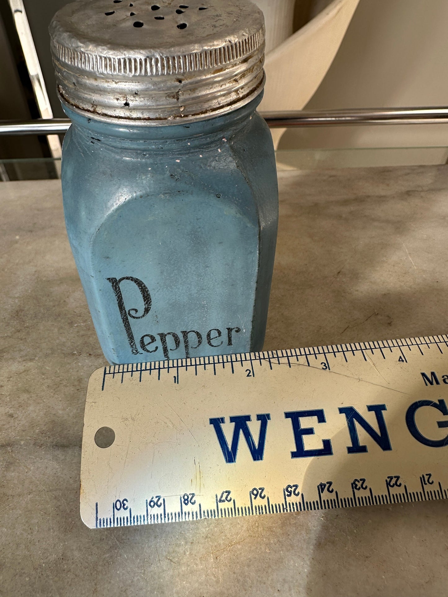 Vintage Depression Era Blue Glass Pepper Shaker