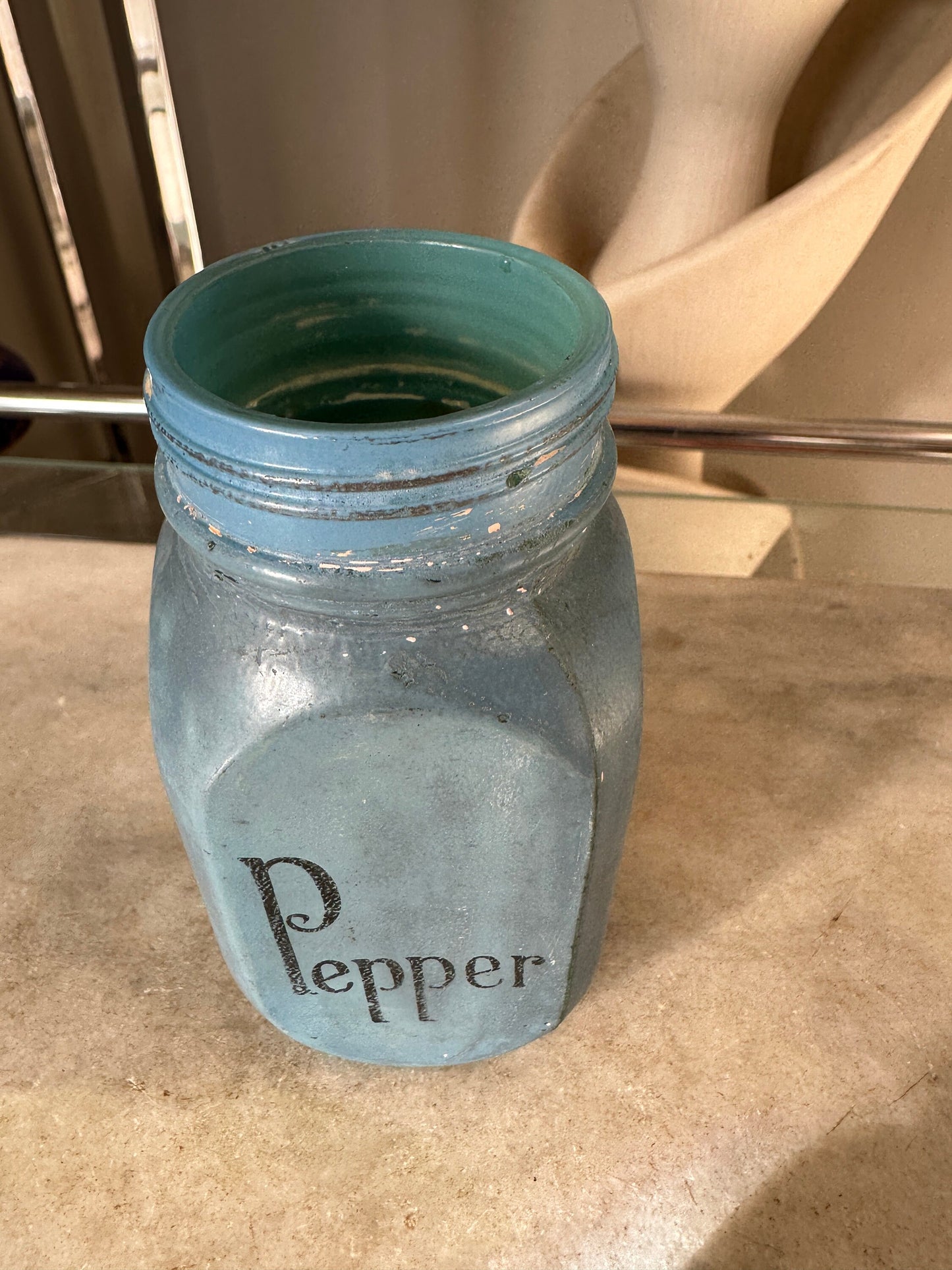 Vintage Depression Era Blue Glass Pepper Shaker