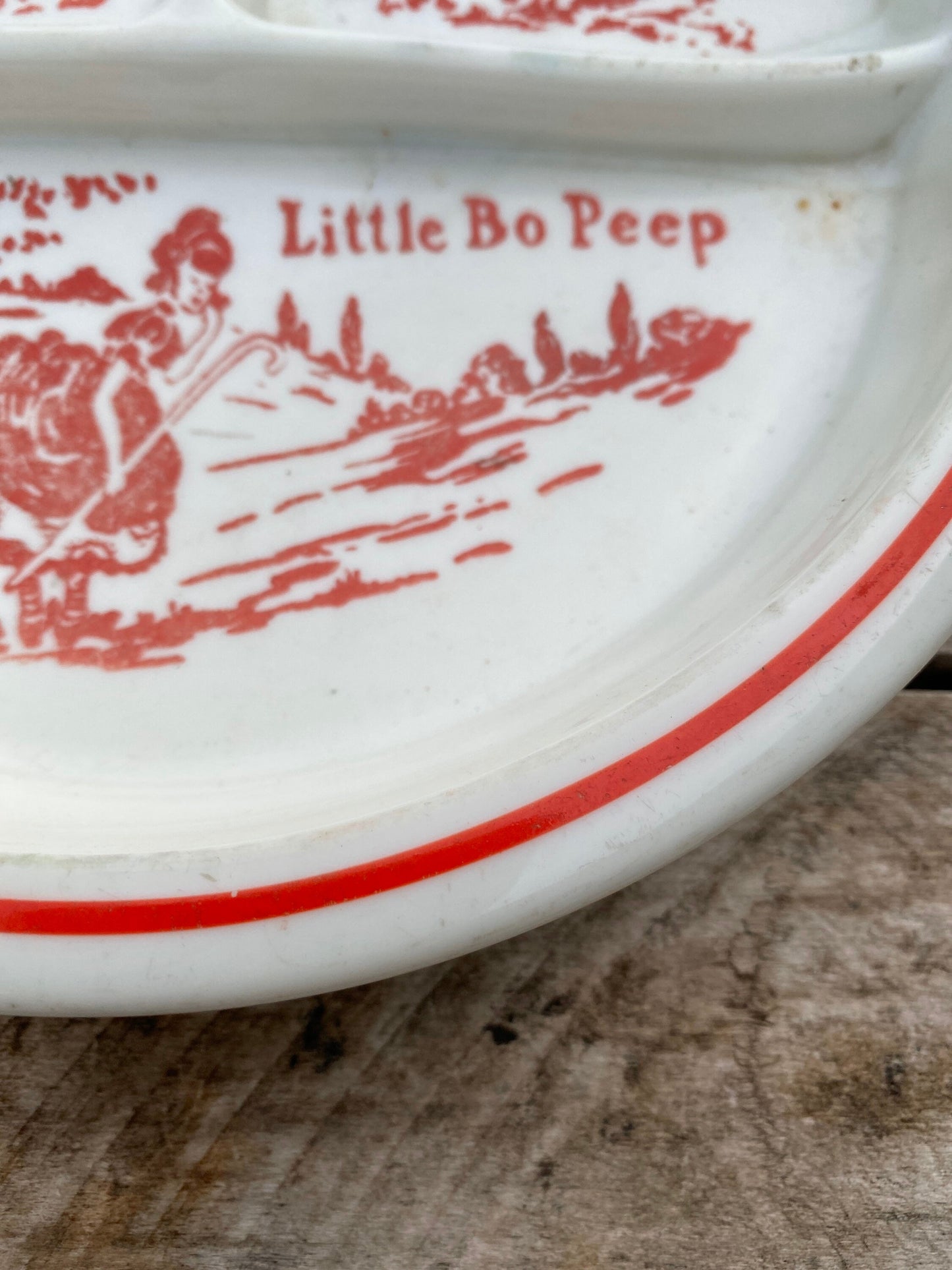 Vintage Little Bo Peep Children’s Dish/Divided Childs Plate/Home and Living/Kitchen and Dining/Mid Century/Dining and Serving/Red and White