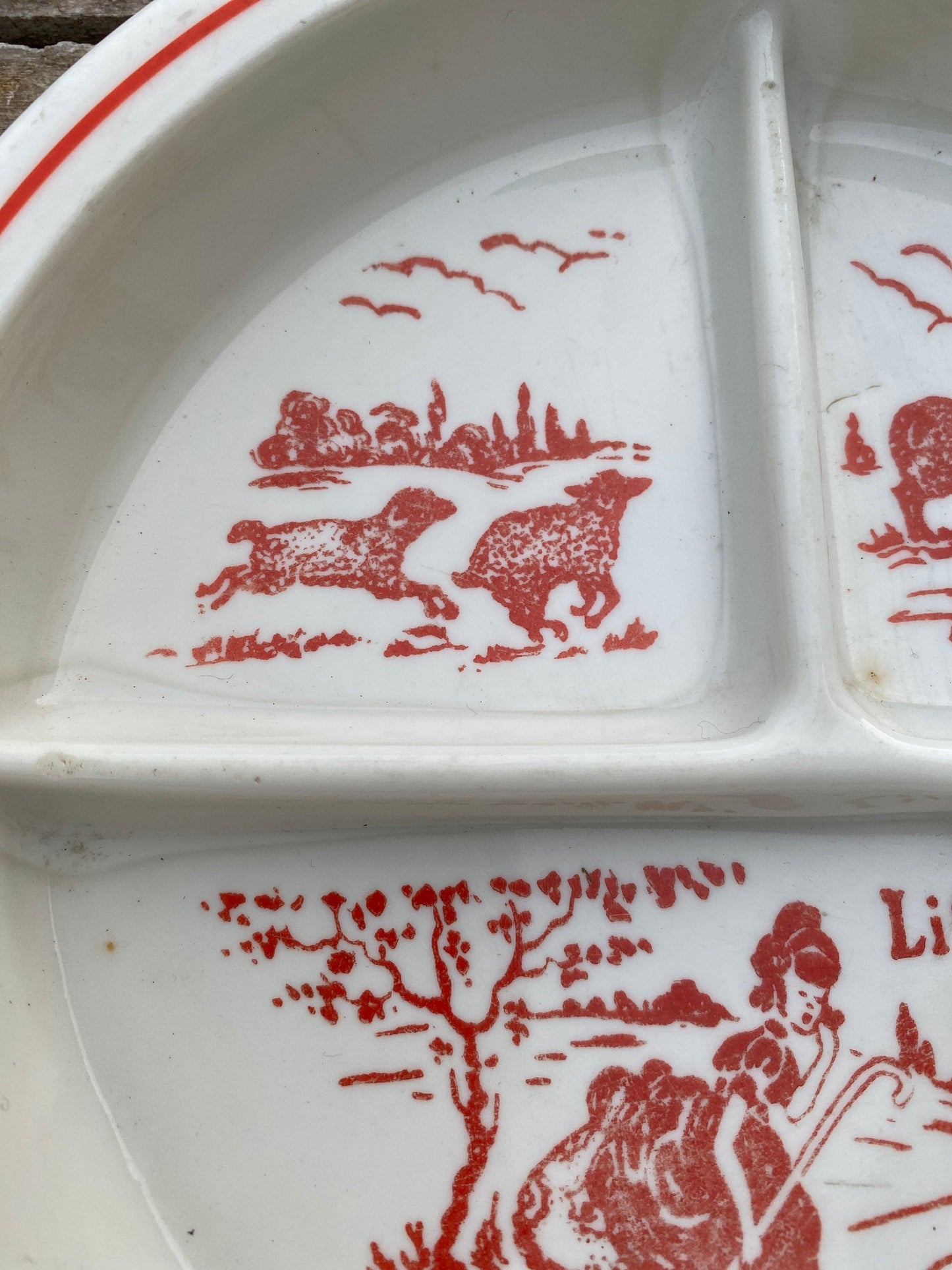 Vintage Little Bo Peep Children’s Dish/Divided Childs Plate/Home and Living/Kitchen and Dining/Mid Century/Dining and Serving/Red and White