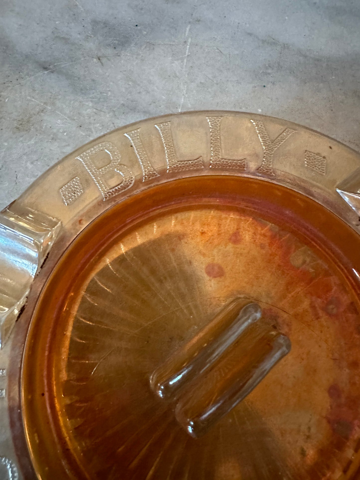 Vintage Marigold Carnival Glass AshTray—Billy Baxter The Clear Boytle advertising | Marigold Carnival Glass |