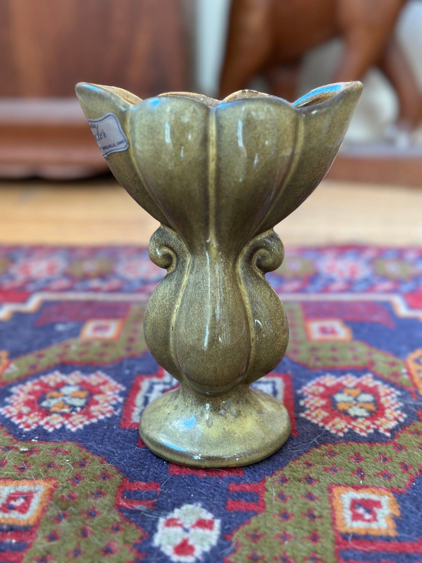 Vintage Gonder E-6 Pinched Center Vase | USA Pottery | Mid Century Gonder Vase