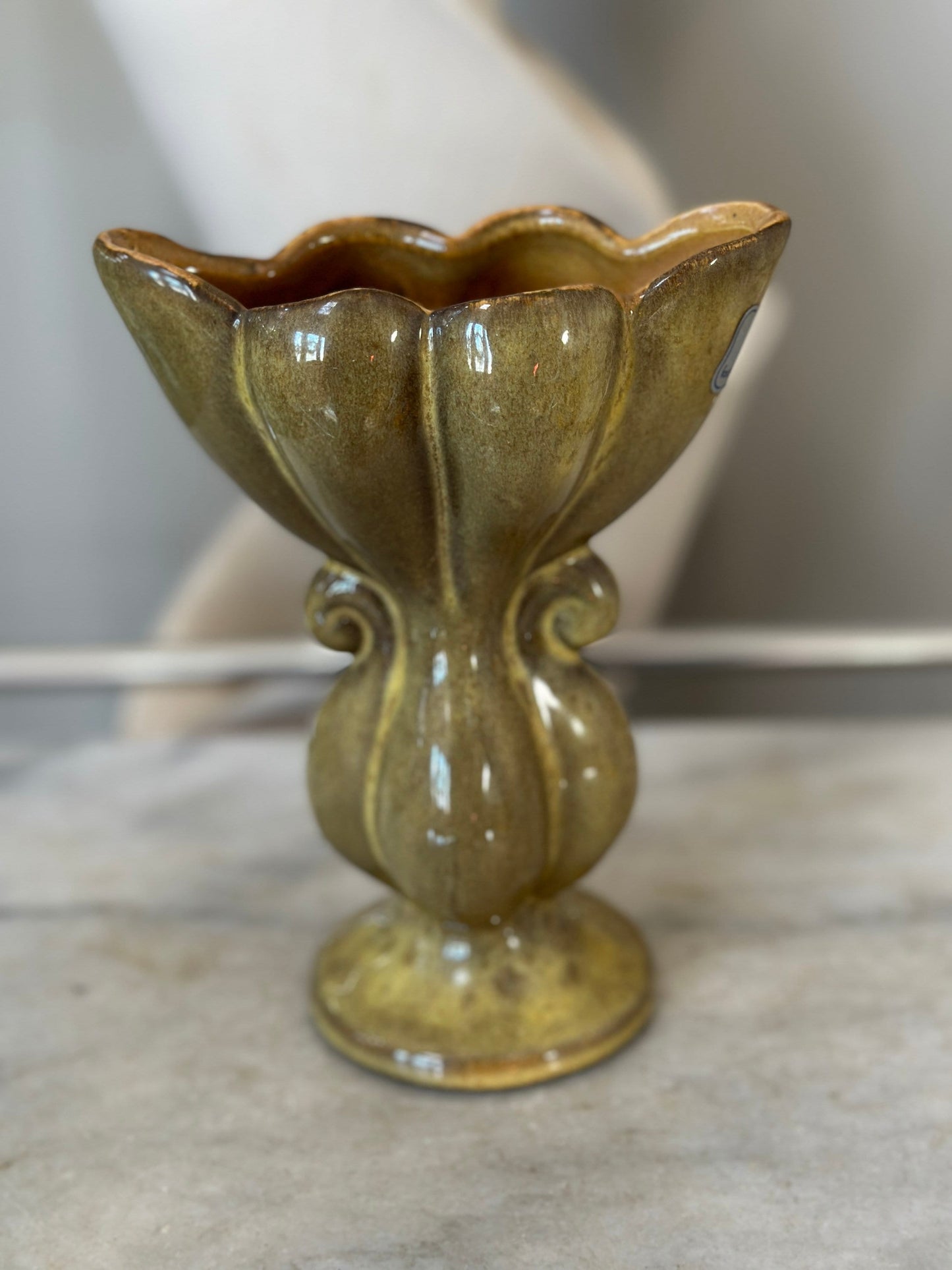 Vintage Gonder E-6 Pinched Center Vase | USA Pottery | Mid Century Gonder Vase