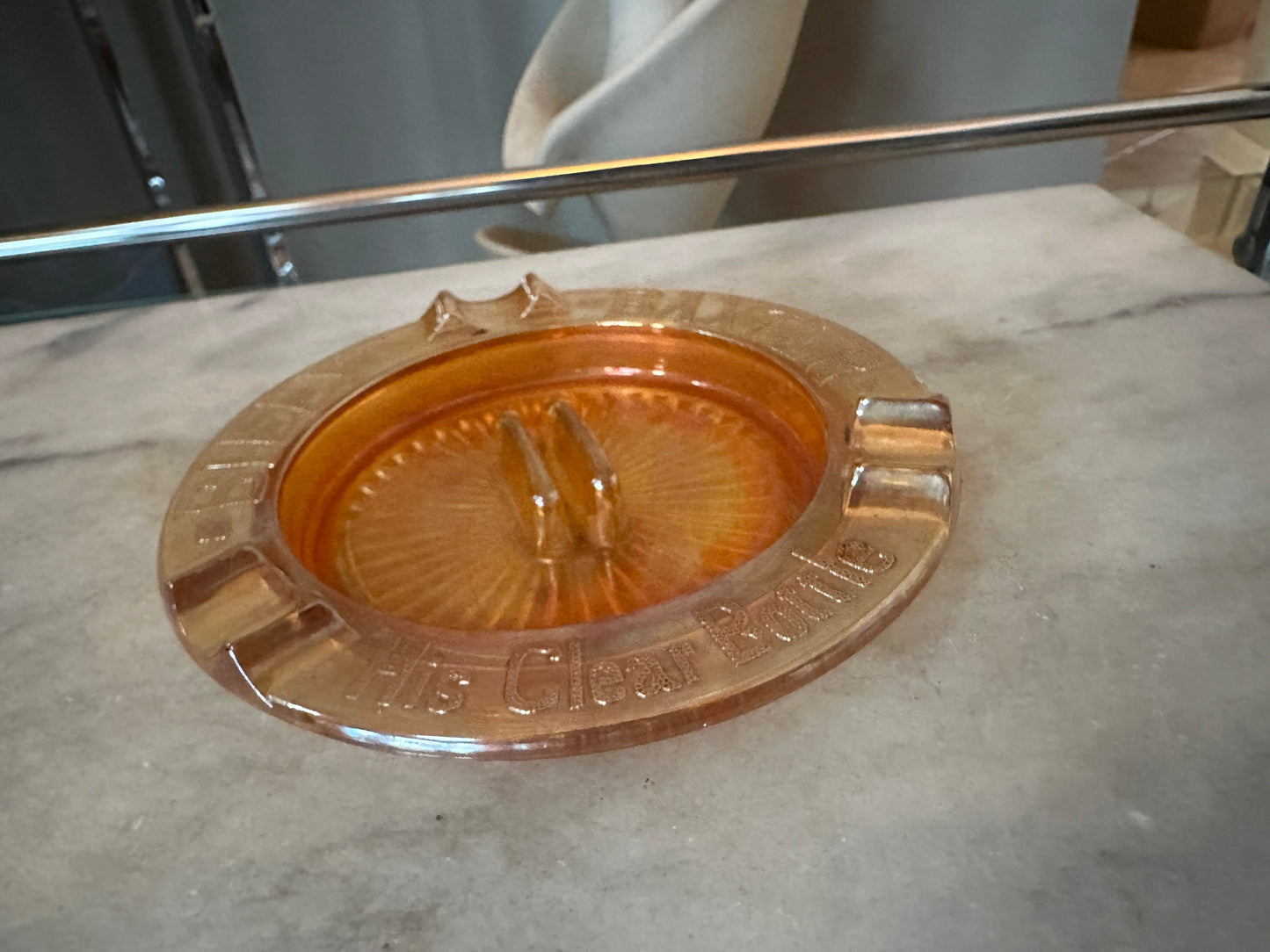Vintage Marigold Carnival Glass AshTray—Billy Baxter The Clear Boytle advertising | Marigold Carnival Glass |