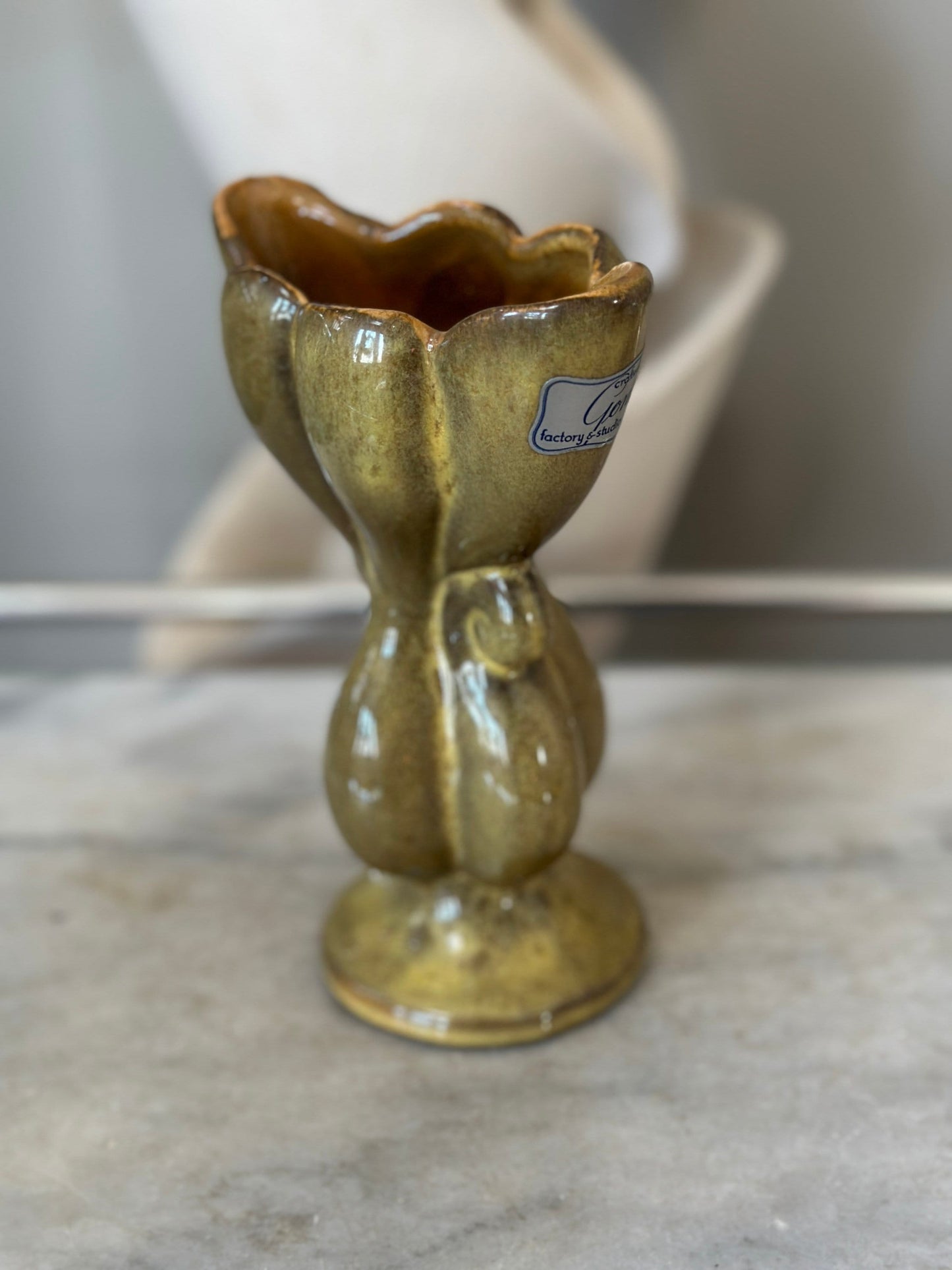 Vintage Gonder E-6 Pinched Center Vase | USA Pottery | Mid Century Gonder Vase