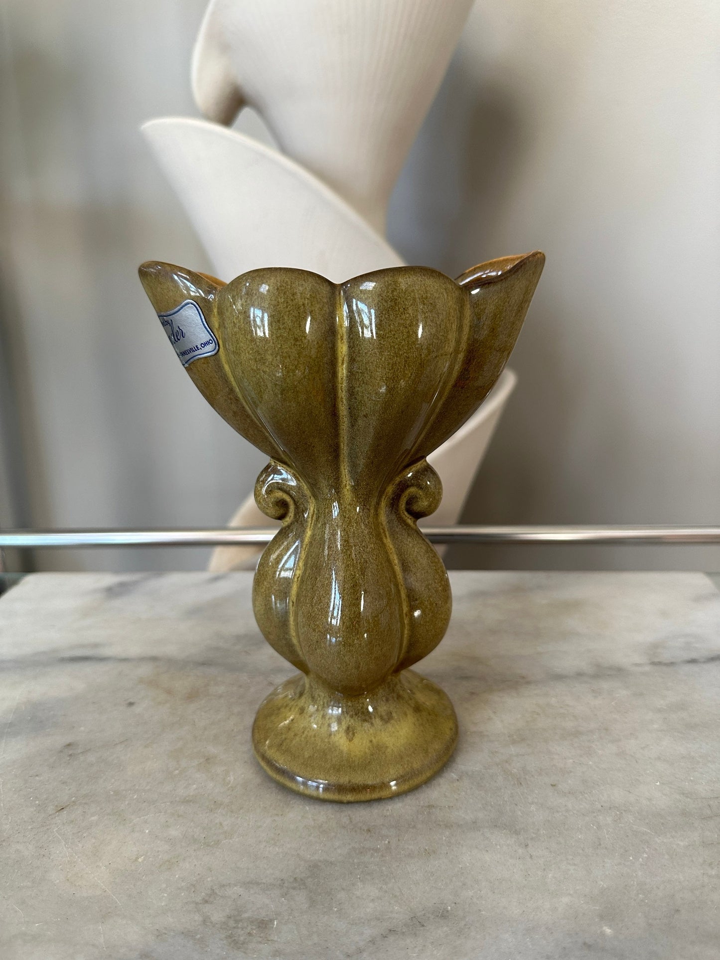 Vintage Gonder E-6 Pinched Center Vase | USA Pottery | Mid Century Gonder Vase