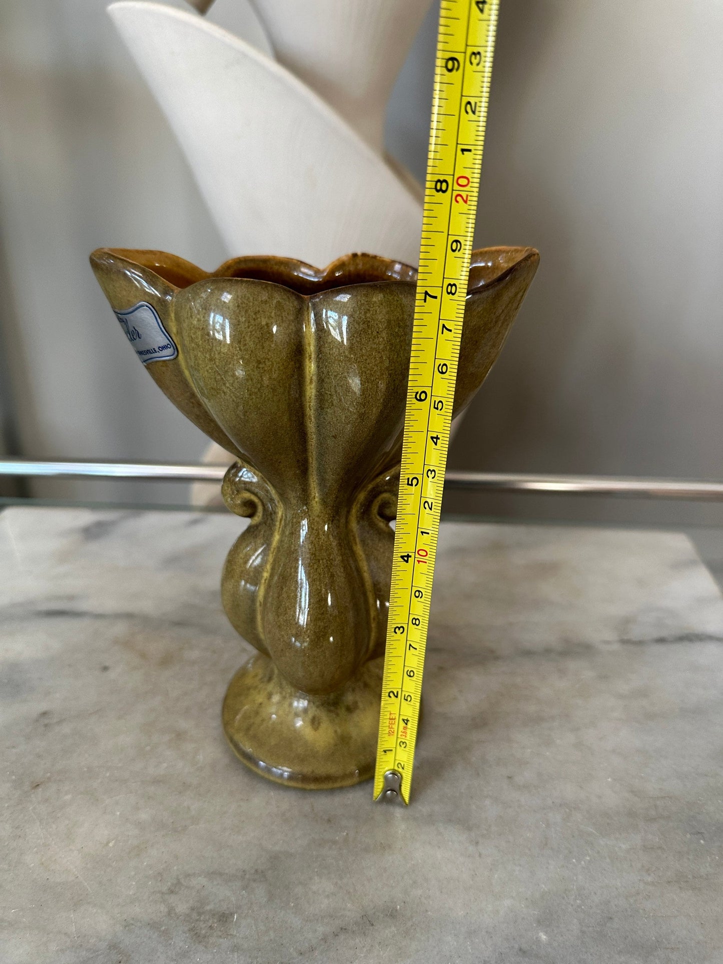 Vintage Gonder E-6 Pinched Center Vase | USA Pottery | Mid Century Gonder Vase