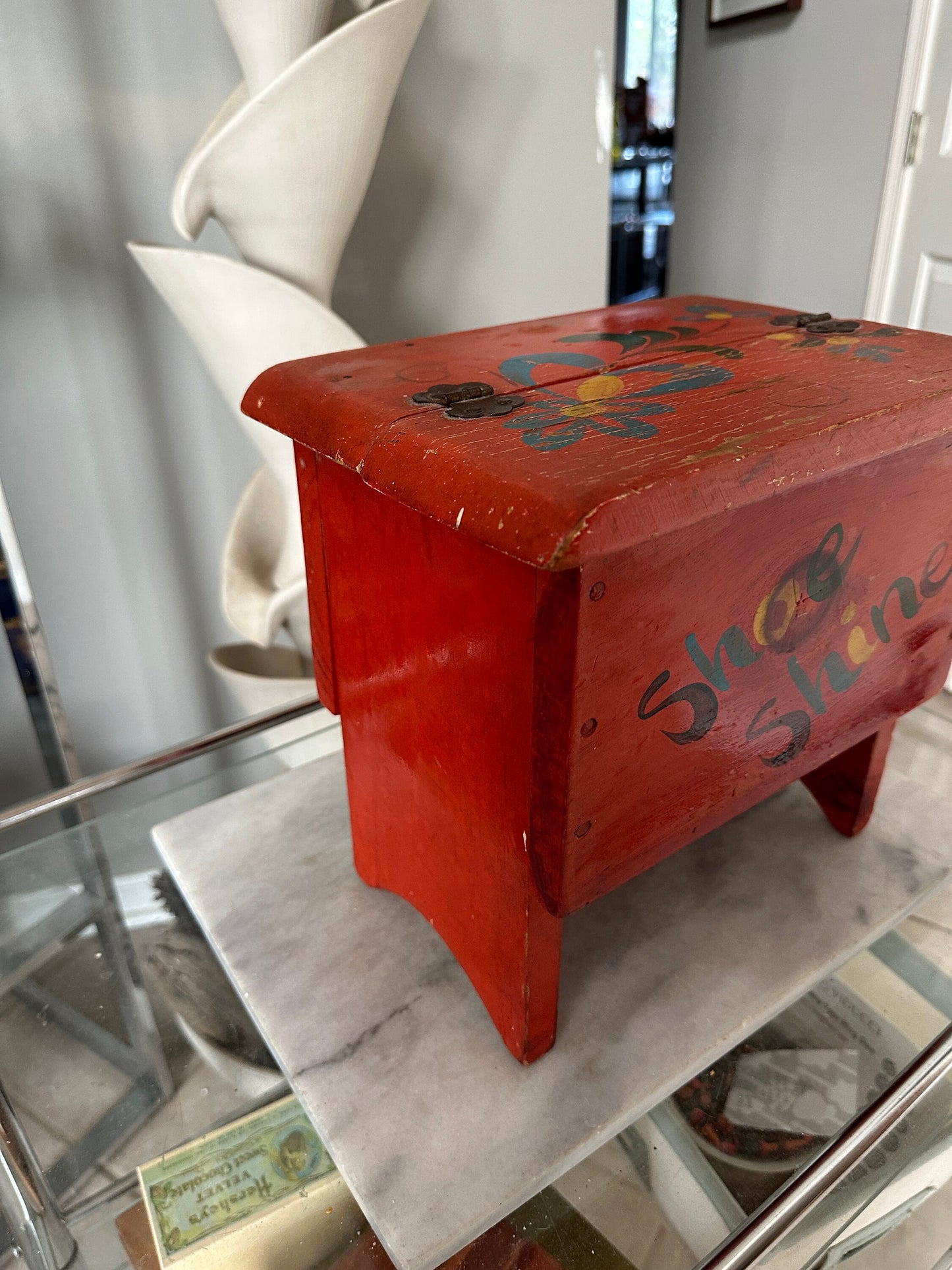 Vintage Shoe Shine Box, Shoe Shine Stool With Storage,