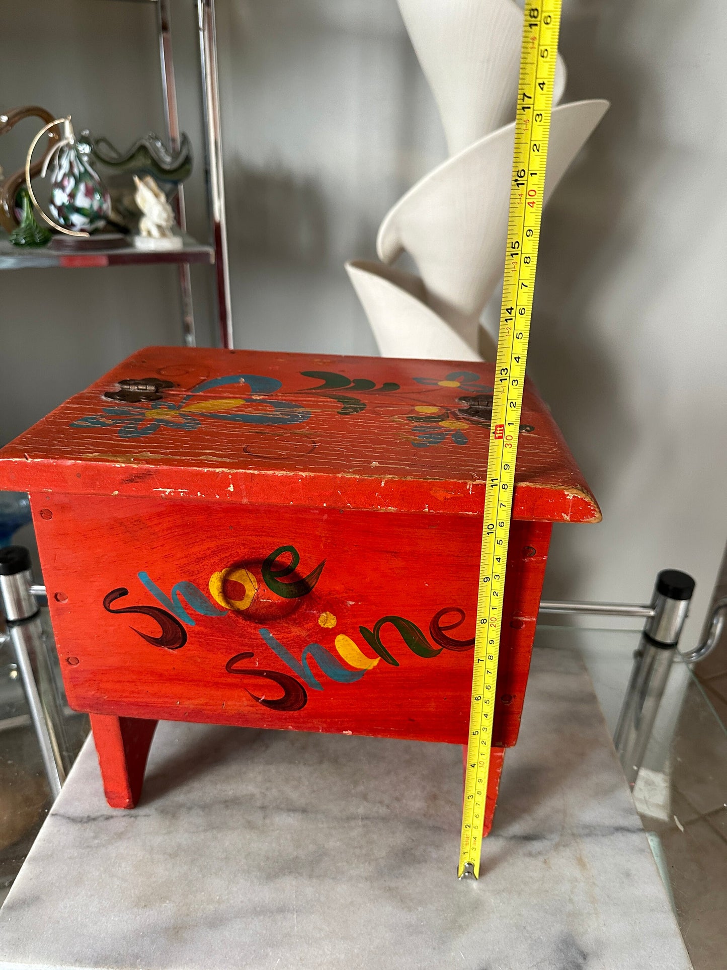 Vintage Shoe Shine Box, Shoe Shine Stool With Storage,