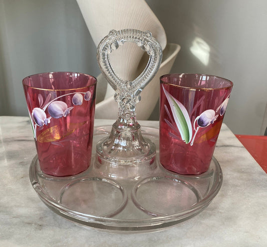 Swanky Swigs | Vintage LE Smith Glass Tray with 2 Antique Glasses