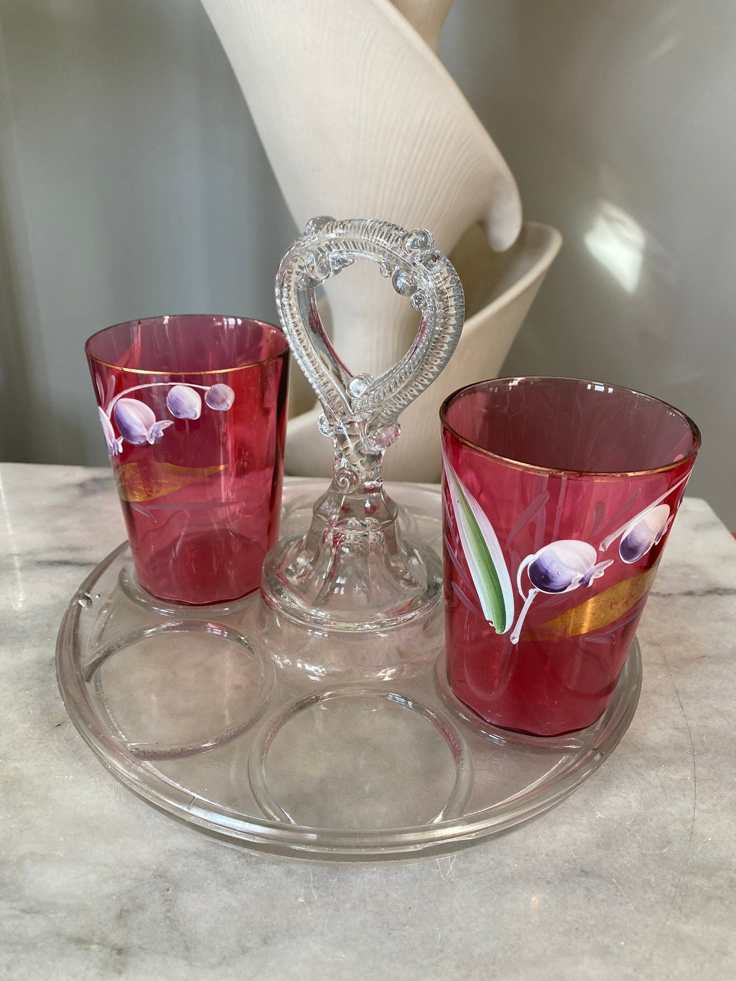 Swanky Swigs | Vintage LE Smith Glass Tray with 2 Antique Glasses