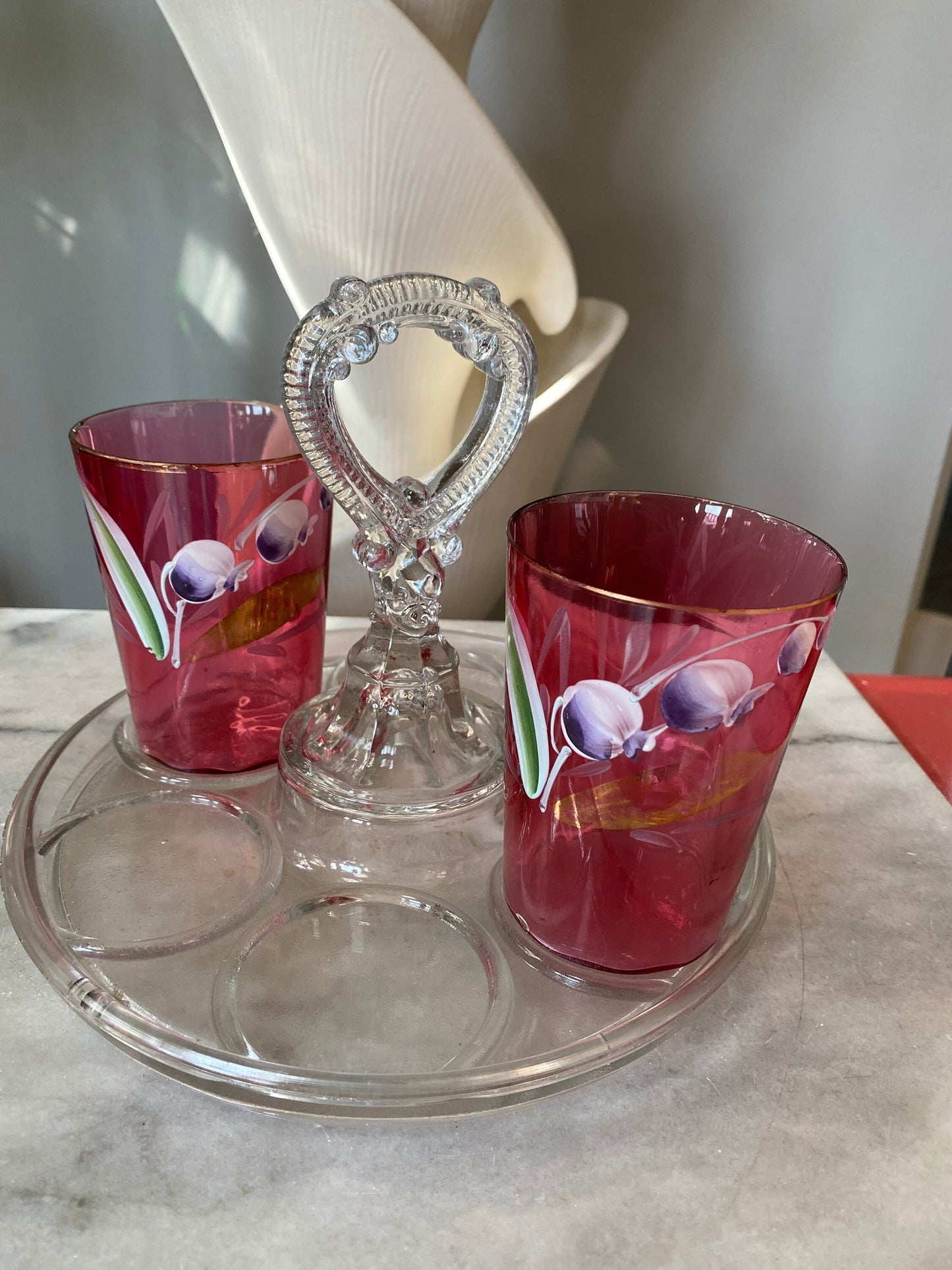 Swanky Swigs | Vintage LE Smith Glass Tray with 2 Antique Glasses