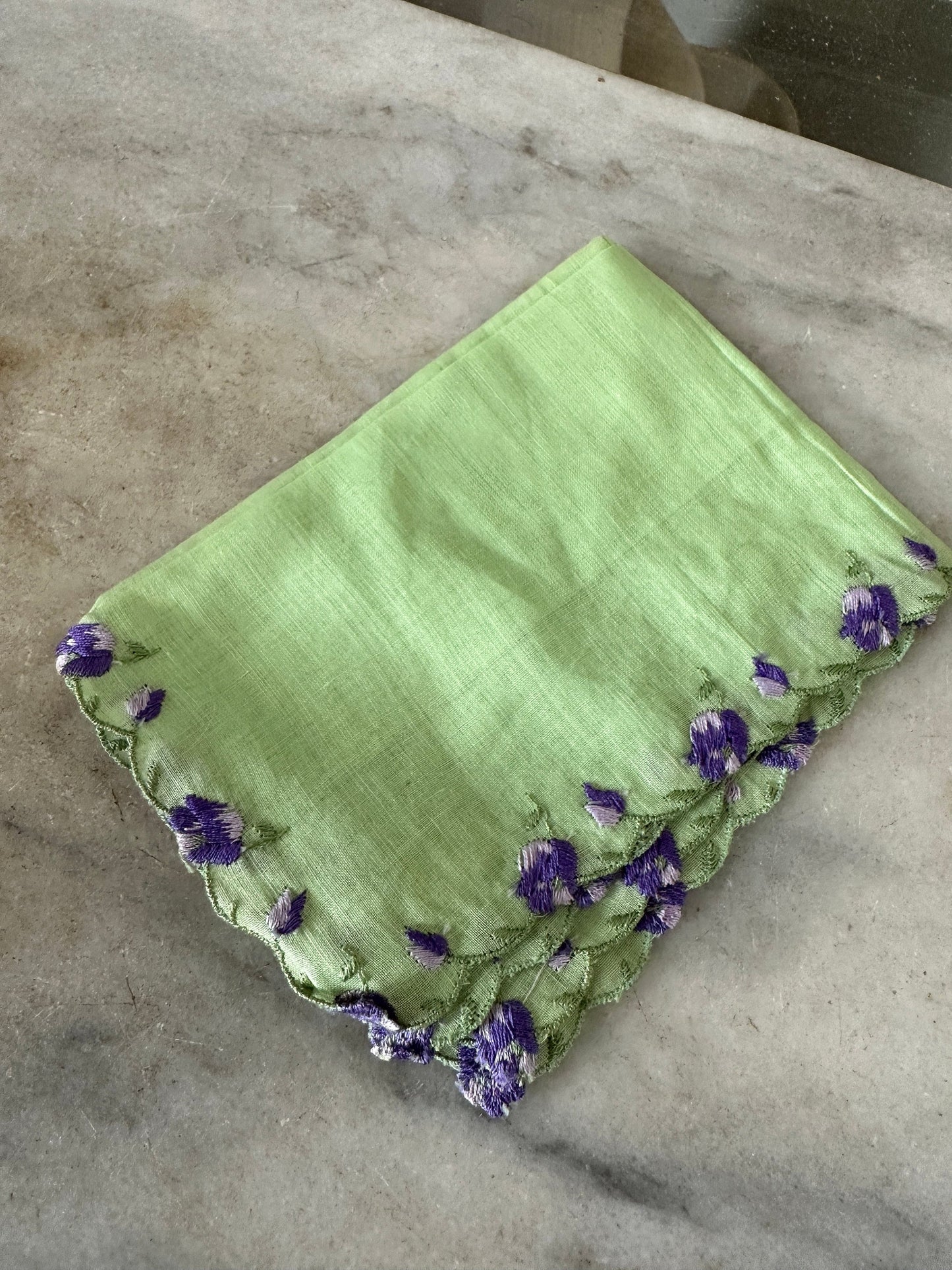 5 Vintage Shabby Chic Floral Embroidered and Crocheted Hankies - Greens, White, Ivory, Flower Hankies | Granny Chic Hankies Lot